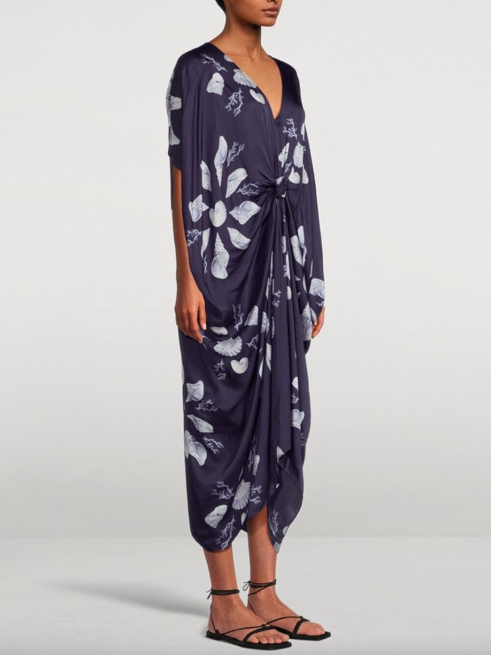 $345 Carolina K Blue Purple Beach Seashell Gathered Midi Kaftan Dress size XS/S